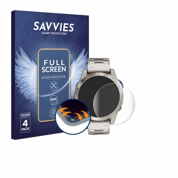 Face avant d’un emballage produit avec le logo de la marque Savvies. À côté, l’appareil Garmin D2 Mach 1 est représenté avec l