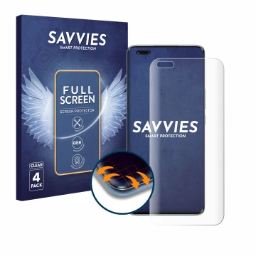 Face avant d’un emballage produit avec le logo de la marque Savvies. À côté, l’appareil Honor Magic 4 Pro est représenté avec 