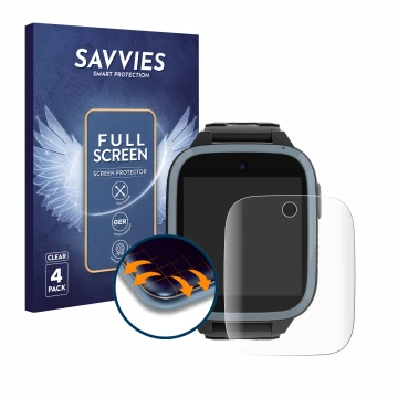 Face avant d’un emballage produit avec le logo de la marque Savvies. À côté, l’appareil Xplora XGO3 (1ère Gen.) est représenté
