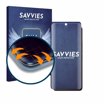 Face avant d’un emballage produit avec le logo de la marque Savvies. À côté, l’appareil Xiaomi 12 Lite est représenté avec la 