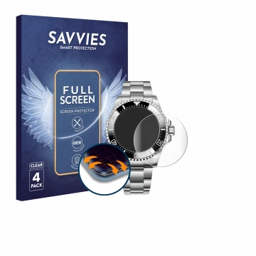 Face avant d’un emballage produit avec le logo de la marque Savvies. À côté, l’appareil Rolex Sea-Dweller Deepsea (44 mm) est 