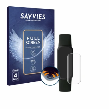 Face avant d’un emballage produit avec le logo de la marque Savvies. À côté, l’appareil Fitbit Inspire 3 est représenté avec l