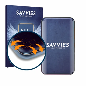 Face avant d’un emballage produit avec le logo de la marque Savvies. À côté, l’appareil Timmkoo Q3E est représenté avec la pro