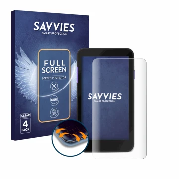 Face avant d’un emballage produit avec le logo de la marque Savvies. À côté, l’appareil Zettle Terminal (by Paypal) est représ