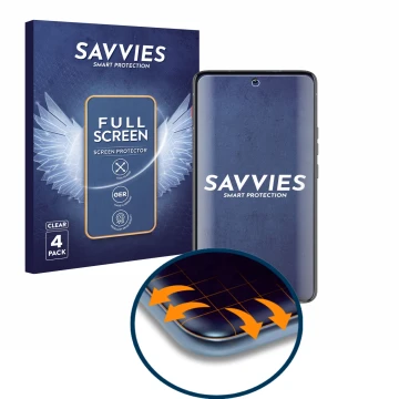 Face avant d’un emballage produit avec le logo de la marque Savvies. À côté, l’appareil Motorola ThinkPhone est représenté ave