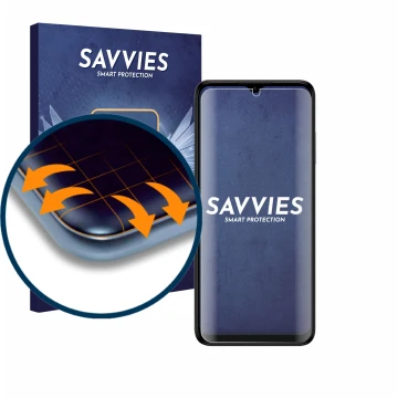 Face avant d’un emballage produit avec le logo de la marque Savvies. À côté, l’appareil Nokia G22 est représenté avec la prote