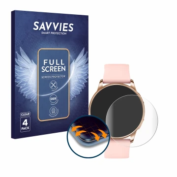Face avant d’un emballage produit avec le logo de la marque Savvies. À côté, l’appareil Levowatch F2 est représenté avec la pr