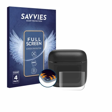 Face avant d’un emballage produit avec le logo de la marque Savvies. À côté, l’appareil JBL Tour Pro 2 est représenté avec la 