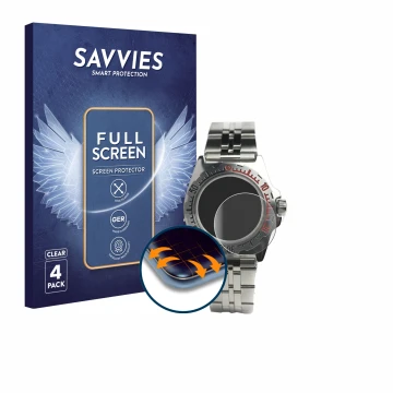 Face avant d’un emballage produit avec le logo de la marque Savvies. À côté, l’appareil Vostok Amphibian Klassik 110647 est re
