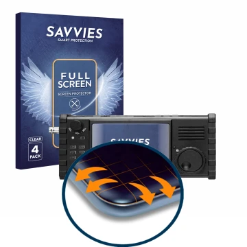 Face avant d’un emballage produit avec le logo de la marque Savvies. À côté, l’appareil Xiegu X6100 HF-Transceiver est représe