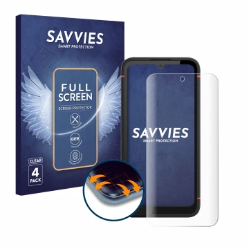 Face avant d’un emballage produit avec le logo de la marque Savvies. À côté, l’appareil Gigaset GX4 est représenté avec la pro