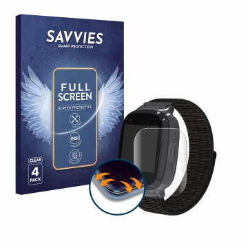 Face avant d’un emballage produit avec le logo de la marque Savvies. À côté, l’appareil Pthtechus 4G GPS T30 est représenté av