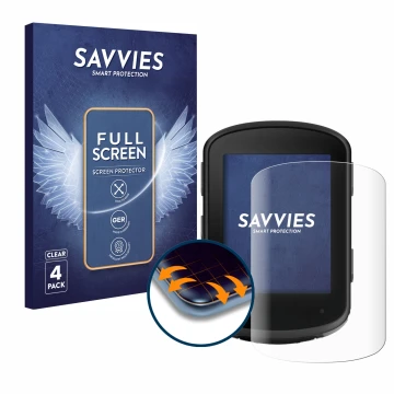 Face avant d’un emballage produit avec le logo de la marque Savvies. À côté, l’appareil Garmin Edge 540 est représenté avec la