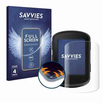 Face avant d’un emballage produit avec le logo de la marque Savvies. À côté, l’appareil Garmin Edge 840 est représenté avec la