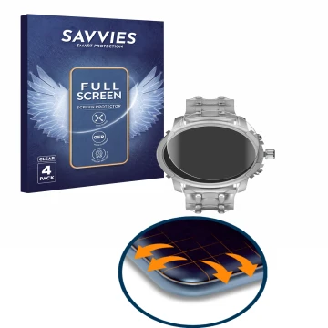 Face avant d’un emballage produit avec le logo de la marque Savvies. À côté, l’appareil Diesel Griffed (45,5 mm) est représent