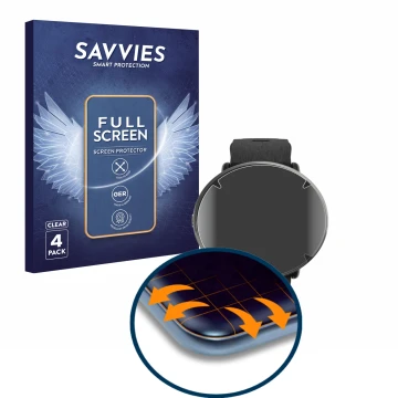Face avant d’un emballage produit avec le logo de la marque Savvies. À côté, l’appareil Polar Ignite 3 Titanium est représenté