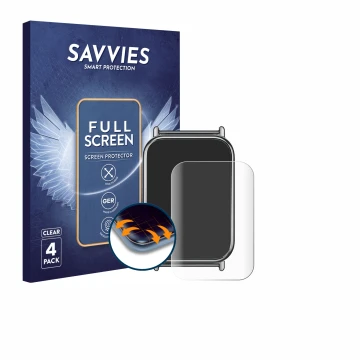 Face avant d’un emballage produit avec le logo de la marque Savvies. À côté, l’appareil Xiaomi Mi Band 8 Pro est représenté av
