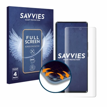 Face avant d’un emballage produit avec le logo de la marque Savvies. À côté, l’appareil Blackview A200 Pro est représenté avec