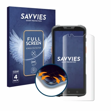 Face avant d’un emballage produit avec le logo de la marque Savvies. À côté, l’appareil Sunmi L2H est représenté avec la prote
