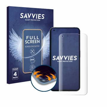 Face avant d’un emballage produit avec le logo de la marque Savvies. À côté, l’appareil Nothing Phone (1) (case-friendly) est 