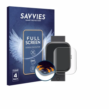 Face avant d’un emballage produit avec le logo de la marque Savvies. À côté, l’appareil Nothing CMF Watch Pro est représenté a