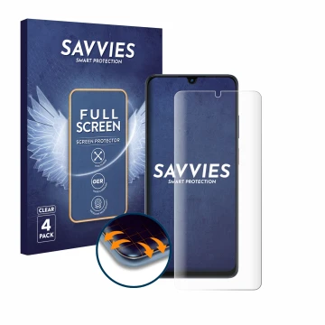 Face avant d’un emballage produit avec le logo de la marque Savvies. À côté, l’appareil ZTE Blade V50 Vita est représenté avec