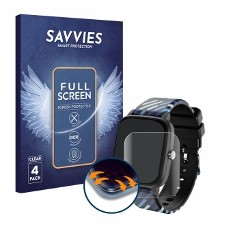 Face avant d’un emballage produit avec le logo de la marque Savvies. À côté, l’appareil Lamax BCool 1.4