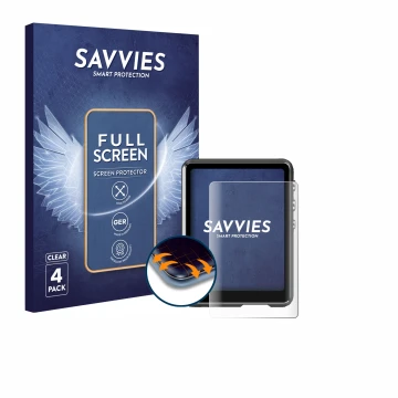Face avant d’un emballage produit avec le logo de la marque Savvies. À côté, l’appareil Mechen M3 est représenté avec la prote