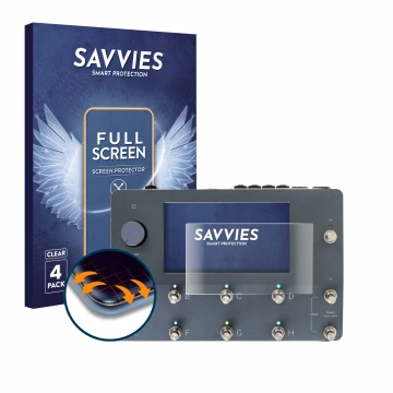 Face avant d’un emballage produit avec le logo de la marque Savvies. À côté, l’appareil Neural DSP Quad Cortex est représenté 