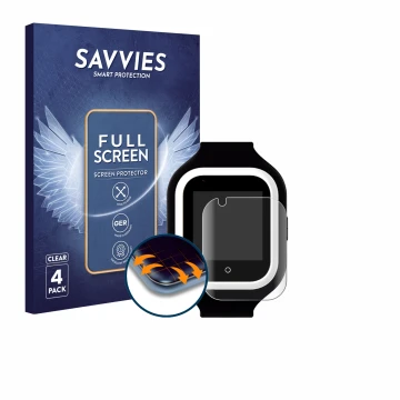 Face avant d’un emballage produit avec le logo de la marque Savvies. À côté, l’appareil SaveFamily Iconic Plus 4G est représen
