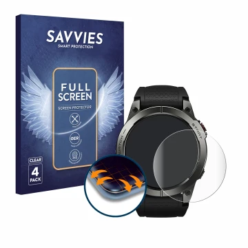 Face avant d’un emballage produit avec le logo de la marque Savvies. À côté, l’appareil Zeblaze Stratos 3 est représenté avec 