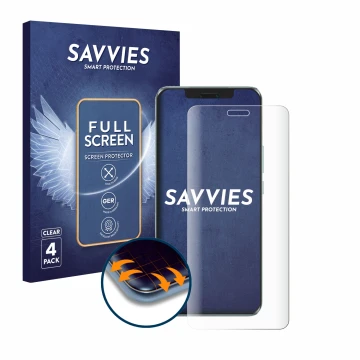 Face avant d’un emballage produit avec le logo de la marque Savvies. À côté, l’appareil Honor Magic 6 Pro est représenté avec 