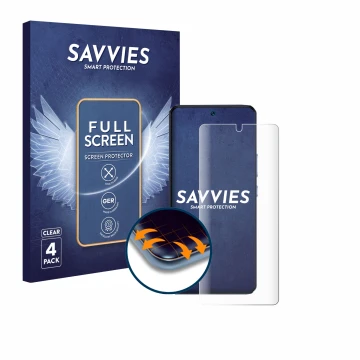 Face avant d’un emballage produit avec le logo de la marque Savvies. À côté, l’appareil Vivo V40 SE est représenté avec la pro