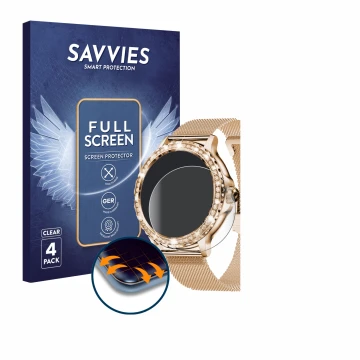 Face avant d’un emballage produit avec le logo de la marque Savvies. À côté, l’appareil walkbee Smartwatch 1.3