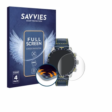 Face avant d’un emballage produit avec le logo de la marque Savvies. À côté, l’appareil Citizen Blue Angel Skyhawk JR3080-51L 