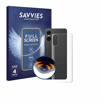 Face avant d’un emballage produit avec le logo de la marque Savvies. À côté, l’appareil Sony Xperia 10 VI (Arrière) est représ