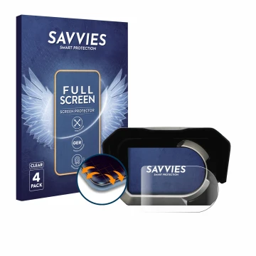 Face avant d’un emballage produit avec le logo de la marque Savvies. À côté, l’appareil Kymco CV3 est représenté avec la prote
