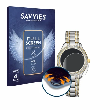 Face avant d’un emballage produit avec le logo de la marque Savvies. À côté, l’appareil Citizen Eco Drive FE1234-50L est repré