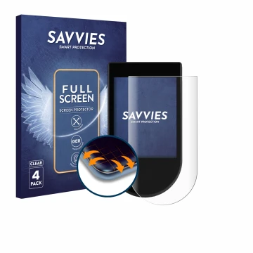 Face avant d’un emballage produit avec le logo de la marque Savvies. À côté, l’appareil SoFlow SO1+ est représenté avec la pro