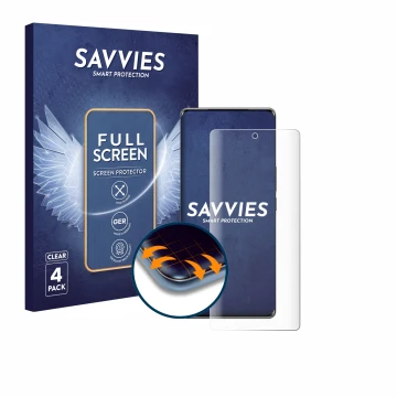 Face avant d’un emballage produit avec le logo de la marque Savvies. À côté, l’appareil Vivo T2 Pro est représenté avec la pro