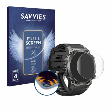 Face avant d’un emballage produit avec le logo de la marque Savvies. À côté, l’appareil Dekelife G55 1.46