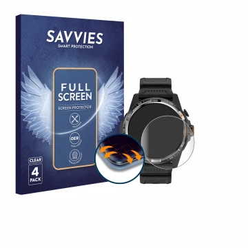 Face avant d’un emballage produit avec le logo de la marque Savvies. À côté, l’appareil Mobvoi Ticwatch Atlas est représenté a