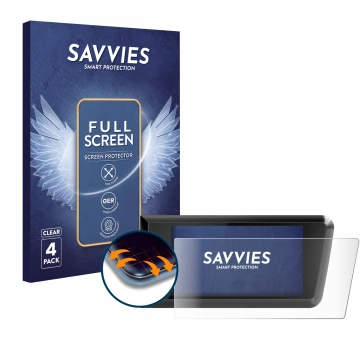 Face avant d’un emballage produit avec le logo de la marque Savvies. À côté, l’appareil Bosch Purion 400 est représenté avec l