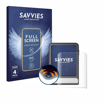 Face avant d’un emballage produit avec le logo de la marque Savvies. À côté, l’appareil Ledger Flex est représenté avec la pro