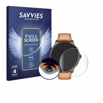 Face avant d’un emballage produit avec le logo de la marque Savvies. À côté, l’appareil Motsfit CJZ121BR 1.43
