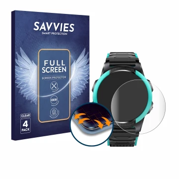 Face avant d’un emballage produit avec le logo de la marque Savvies. À côté, l’appareil SaveFamily Slim 4G est représenté avec