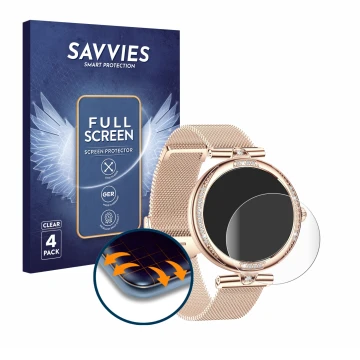 Face avant d’un emballage produit avec le logo de la marque Savvies. À côté, l’appareil Bekomiya Smartwatch 1.19