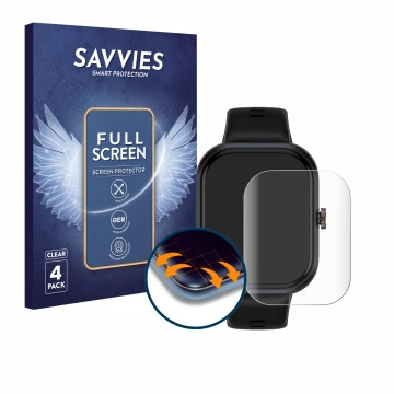 Face avant d’un emballage produit avec le logo de la marque Savvies. À côté, l’appareil Honor Choice Connected Watch est repré
