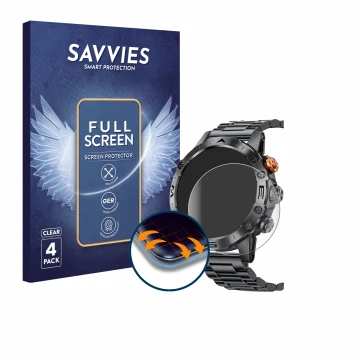 Face avant d’un emballage produit avec le logo de la marque Savvies. À côté, l’appareil DekeFit MT43PRO 1.53