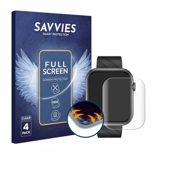 Face avant d’un emballage produit avec le logo de la marque Savvies. À côté, l’appareil Bekomiya Smartwatch 2